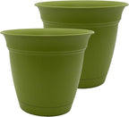 The HC Companies 12 Inch Eclipse Round Planter Pots with Drainage Holes & Attached Saucer, Lightweight UV-Resistant Plastic Indoor Outdoor Planters, 2-Pack Flower Pots for Garden & Home Decor, Peridot
