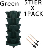 GameXcel Vertical Planter 5 Tier Stackable Planters Garden Planters Strawberry Herb Flower and Vegetable Planter Indoor Outdoor Gardening Pots with Removable Wheels and Tools - Green