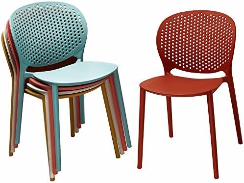 2xhome Set of 4 Patio Dining Chairs | Modern Stackable Outdoor Pool Side Chair | Weather Resistant Plastic for Yard, Porch, Balcony, Kitchen, Teal