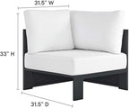 Modway Tahoe Aluminum 3-Piece Outdoor Patio Furniture Gray White, Modular Sectional Sofa Set with Weather-Resistant Cushions, Ideal for Deck, Backyard Poolside