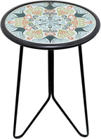 LIFFY Patio Side Table, 12" Outdoor Metal Side Table with Glass Top, Indoor Round Accent End Table for Living Room or Bedroom, Small Decorative Plant Stand Table for Garden Yard Balcony