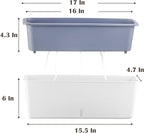 2 Pack Rectangular Planter 17 x 4.5 in Self Watering Planter Window Sill Planters Indoor Rectangle Planter Self Watering Pots Plastic Plant pots with Drainage Holes White Flower Pot Indoor