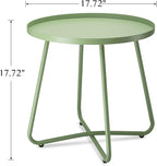 Side Tables, Round Green Steel Patio End Table, Set of 2