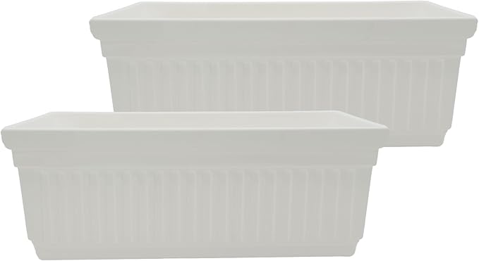 The HC Companies 24 Inch Venetian Window Planter Box with Drainage Plug, Lightweight UV-Resistant Plastic Indoor & Outdoor Planters, 2-Pack Flower Box for Garden & Home Decor, White