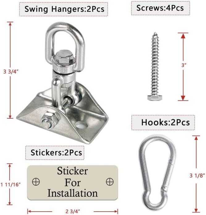 Swing Hanger Hardware, 304 Stainless Steel 360 Swivel Ring, 2 Pack