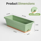 Window Box Planter, 6 Pack Plastic Vegetable Flower Window Planters Boxes 16 Inches Rectangular Flower Pots with Drainage Holes and Saucers (Green)