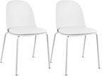 2xhome Modern Stackable Armless Dining Chair | Plastic Shell Seat with Metal Legs | Indoor or Outdoor Use | Home Kitchen Patio (2, White, Padded Seat)