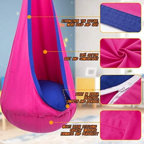 Kids Hammock Chair Pod Swing, Pink/Blue Cotton, 63 x 27.5 Inches