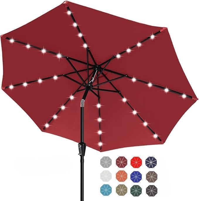 ABCCANOPY Durable Solar Led Patio Umbrellas with 32LED Lights 11FT (Burgundy)