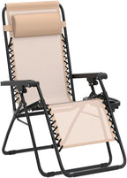 Set of 2 Zero Gravity Chairs Lounge Chair with Pillow and Cup Holder Patio Outdoor Adjustable Dining Reclining Folding Chairs for Deck Patio Beach Yard