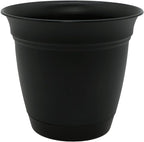 The HC Companies Eclipse Round Planter with Saucer - Outdoor & Indoor Plant Pot with Drainage Holes - Lightweight, UV-Resistant Plastic Pots for Plants, Flowers & Herbs (8" Black, Pack of 1)