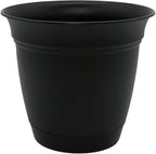 The HC Companies Eclipse Round Planter with Saucer - Outdoor & Indoor Plant Pot with Drainage Holes - Lightweight, UV-Resistant Plastic Pots for Plants, Flowers & Herbs (20" Black, Pack of 1)