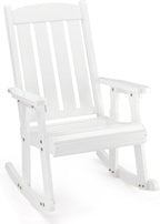 VINGLI Heavy Duty 600 LBS Outdoor Wooden Rocking Chair with Higher Backrest,Patio Rocking Chair with Ergonomic Design, Weatherproof Outdoor Rockers Suit for Patio, Garden, Balcony, Yard, White