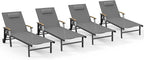 Ciokea Outdoor Lounge Chair with Pillow Set of 4, 5-Position Chaise Lounge with Wheels & Armrests, 400 lbs Heavy Duty Aluminum Pool Lounge Chairs, for Beach, Deck, Poolside & Backyard, Grey