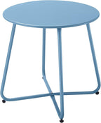 Patio Outdoor Side Table Waterproof Round Metal Steel Small Side Table Weather Resistant Portable Outdoor and Indoor End Table for Garden Balcony Yard, Blue