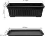 GREANER Rectangle Planters for Indoor Plants, 3 Pack Long Outdoor Plastic Flower Boxes Vegetable Growing Pots 16.9x7.48 Inch with Tray for Garden Balcony Windowsill House DIY - Black