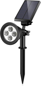 AMIR Solar Spotlights Outdoor Upgraded, Waterproof 1 Pack Security Landscape Lights 4 LED, Adjustable Solar Garden Light with Auto On/Off for Yard Driveway Pathway Pool Patio (White)