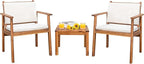 Devoko Patio Set 3 Piece Acacia Wood Outdoor Furniture Conversation Seat with Table & Cushions Porch Chairs for Balcony, Deck, Backyard