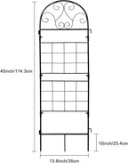 hogardeck 1PC 45x14 Inch Heavy Duty Metal Trellis - Black Rustproof Coated Outdoor Garden Support for Climbing Plants, Roses, Vegetables
