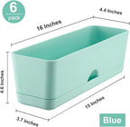 6 Pack Rectangle Planter 16x4.4 Inch Window Boxes Planters Rectangular Large Window Sill Planters Indoor Self Watering Plant Pots with Drainage Holes and Saucers Succulent Herb Flower Pots, Blue
