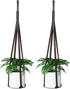 Plant Hangers PU Leather 2Pcs Hanging Planters for Indoor and Outdoor for Wall Decor, Modern Minimalist Home Decoration for Plants Lovers Leather Rope (Plant and Pot Not Included) (Coffee)