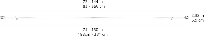 Amazon Basics Adjustable Heavy Duty Curtain Rod for Windows, Round Finials, 1-Inch Rod, 72" to 144", Nickel, 1-Pack