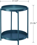 End Table, 2-Tier Round Metal Side Table with Removable Trays, Navy Blue