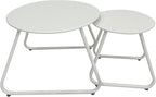 Patio Outdoor Coffee Table Set of 2, Weather Resistant Steel Round End Tables, Outdoor Nesting Table for Patio, Balcony, Bistro and Indoor, Black (White)