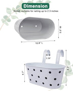 Railing planter box - 3 Pack Metal Hanging Flower Pots with Detachable Hooks & Drainage Holes, Window Oval Bucket Fence Hanging Planters for Outdoor Plants Garden Balcony Home Decor, White with Spot