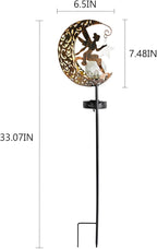 Solar Lights Garden Decorations Outdoor-Moon Fairy Lights with Crackle Glass Globe, Lawn Decorative Lights Waterproof Warm White LED, Decoration for Pathway Lawn Patio Courtyard Backyard(Moon Fairy)