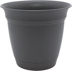 The HC Companies Eclipse Round Planter with Saucer - Outdoor & Indoor Plant Pot with Drainage Holes - Lightweight, UV-Resistant Plastic Pots for Plants, Flowers & Herbs (6" Warm Gray, Pack of 1)