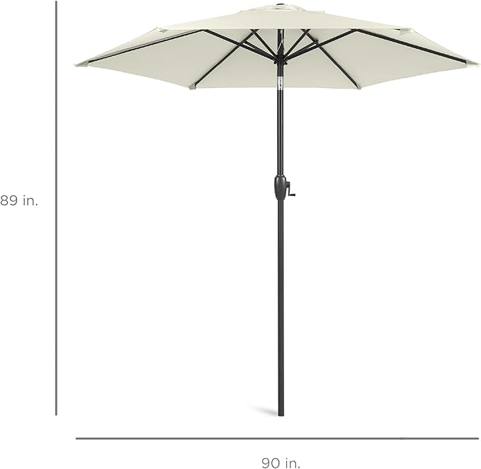 Best Choice Products 7.5ft Heavy-Duty Round Outdoor Market Table Patio Umbrella w/Steel Pole, Push Button Tilt, Easy Crank Lift - Ivory