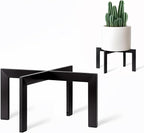 IZIDDO 4 Pack Plant Stand Indoor Outdoor,Metal Mid-Century Pot Stand,Modern Plant Holder Rattan Flower Plant Stool,Low Short Plant Stands for Indoor Fit 5-12 Inch Pot,Black(Pot & Plant Not Included)