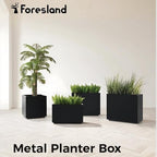 Tall & Long Metal Divider Planter 30W x 11D x 24H, Easy 5-Min Assembly, Outdoor Span Rectangular Planter Box with with Middle Shelf & Adjustable Feet, Versatile for Garden, Yard and Patio, Black