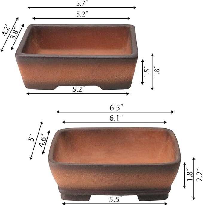 Rectangular Ceramic Planter Set of 2 with Drainage Holes, Gradient Terracotta