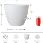 12inch 2Pack Large Self Watering Planters, Plastic Plant Pots with 60oZ Removable Deep Reservoir and Multi Mesh Drainage Holes for Indoor Outdoor Garden Plants and Flowers, White