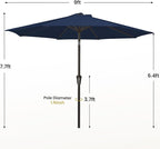 MEWAY 9ft Patio Umbrella Outdoor Table Umbrellas with Push Button Tilt and Crank, Market Umbrella 8 Sturdy Ribs for Deck, Garden, Pool and Backyard, Dark Blue