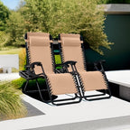 Best Choice Products Set of 2 Adjustable Steel Mesh Zero Gravity Lounge Chair Recliners w/Pillows and Cup Holder Trays - Beige