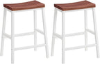 HOOBRO Bar Stools, Set of 2 Bar Chairs, 23.6 Inch Saddle Stools, Kitchen Counter Seat with Footrests, Industrial Barstools for Dining Room, Kitchen, Counter, Bar, Walnut and White HW02MD01