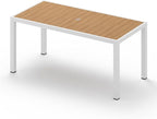 67" HDPS Outdoor Patio Dining Table, Aluminum-Edged Outdoor Dining Table with Umbrella Hole, Weather-Resistant for Lawn, Garden, Poolside and Indoor Use, White & Teak