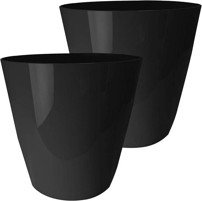 The HC Companies Aria Round Self-Watering Pot - Lightweight Plastic Planter for Herbs & More - Durable Plant Pots for Indoor Plants & Outdoor Plants (12" Glossy Black, Pack of 2)