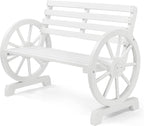 VINGLI Rustic Wooden Wheel Bench Outdoor Bench, Patio Bench Wagon Slatted Seat, Garden Benches for Outdoors 350lbs High Capacity, Weather Resistance (White, 41in)