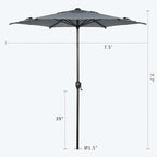 Abba Patio 7.5FT Lyon Outdoor Patio Umbrella Outdoor Table Umbrella with Push Button Tilt and Crank Market Umbrella 6 Sturdy Ribs UV Protection Waterproof for Garden Deck Backyard Pool Grey