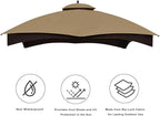 Eurmax USA High Performance Replacement Canopy Top for Lowe's Allen Roth Heavy Duty Gazebo Roof Gazebo Top with Air Vent 10X12 Cover #GF-12S004B-1, Replacement Top Only (Khaki)