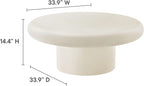 Modway Argos Round Concrete Coffee Table in White - Cement Low Coffee Table for Sitting on The Floor - Weather Resistant Stone Patio Coffee Table - Indoor Outdoor 34 Inch Center Table