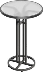 HOOBRO Bar Table, 23.6-Inch Round Pub Table, Frosted Glass Cocktail Table with Sturdy Iron Frame & Adjustable Feet, Modern Small Coffee for Home Bar, Kitchen, Living Room, Outdoor, Black BK96BT01