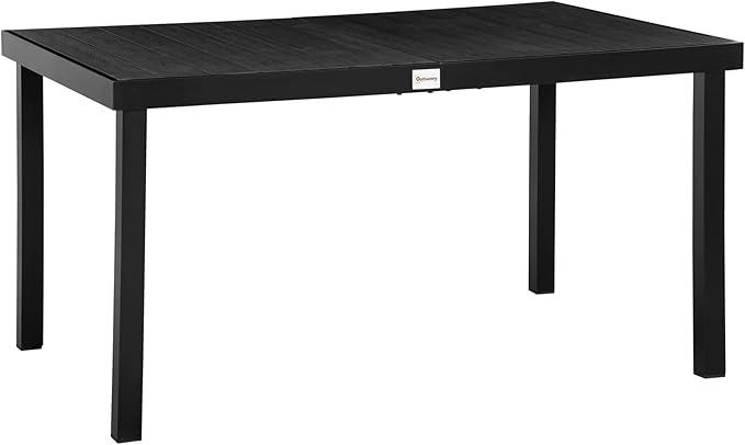 Outsunny Outdoor Dining Table for 6 Person, Rectangular Patio Table, Aluminum Metal Legs for Garden, Lawn, Patio, Woodgrain Black