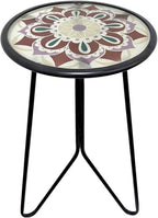 LIFFY Outdoor Side Table, 12" Small Patio Side Table for Outside, Indoor Round Home Decor End Table & Accent Table with Glass Top, Decorative Plant Table Stands for Garden Yard Porch Balcony