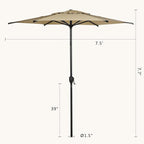 Abba Patio 7.5FT Lyon Outdoor Patio Umbrella Outdoor Table Umbrella with Push Button Tilt and Crank Market Umbrella 6 Sturdy Ribs UV Protection Waterproof for Garden Deck Backyard Pool Tan