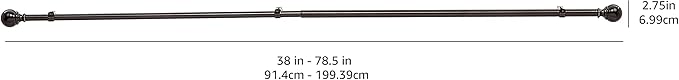 Amazon Basics Adjustable Curtain Rod for Windows, Round Finials, Easy Installation, Sturdy, 1-Inch Rod, 36" to 72", Black, 2-Pack